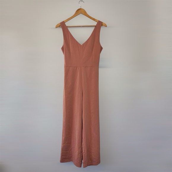 New Melloday Marsala V-Neck Open Back Jumpsuit Sz XS Elegant Sleeveless Rose - Picture 1 of 14